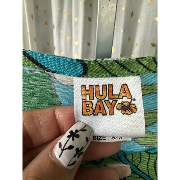 Hula Bay Hawaiian Monstera Plumeria Flowers Batwing Kaftan Swim Cover Up Top S/M - Picture 5 of 8